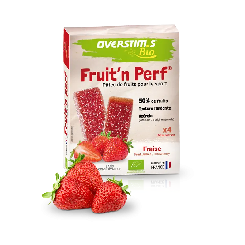 OVERSTIM.s Organic Fruit Jelly - Fruit'n Perf | Flavor - Strawberry | per box (12 packs x 4 bars)